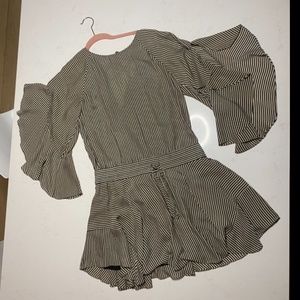 A.L.C. Black & White Striped Flowy Draped Sleeved Dress